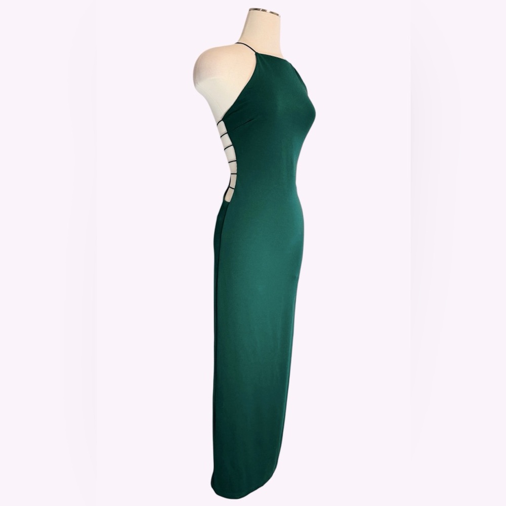 Royalty For Me Emerald Green Halter Formal Dress Satin Long Form Fit Size Small